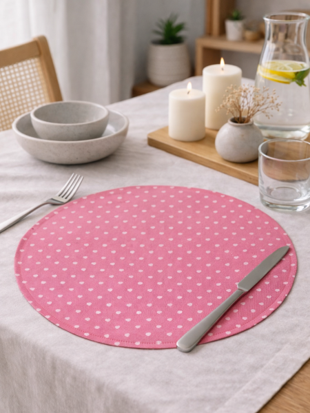 Салфетка круглая изо льна Сердечки