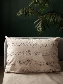 Льняная наволочка прямоугольная Коты