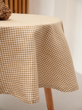 Скатерть льняная Золотая клетка круглая без салфеток