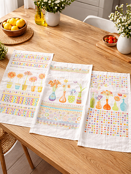 Набор льняных полотенец для кухни Весенние цветы