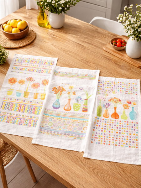 Набор льняных полотенец для кухни Весенние цветы