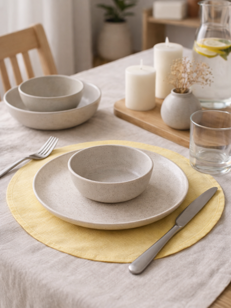 Салфетка круглая изо льна цвет желтый