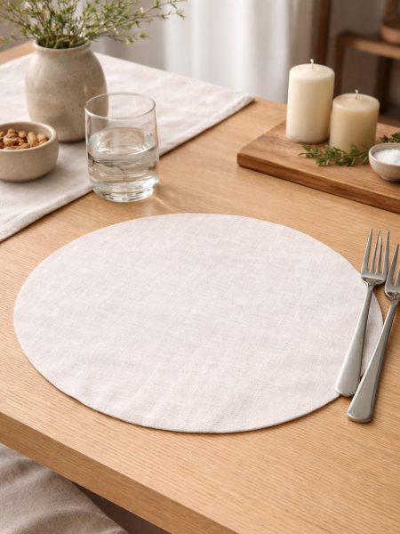 Салфетка круглая изо льна цвет натуральный