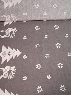 Ткань льняная Снежный олень серый