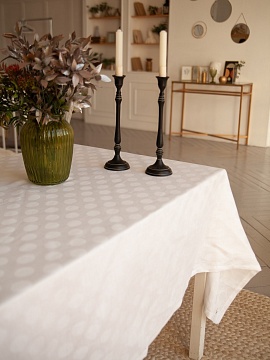 Скатерть льняная Белые круги без салфеток