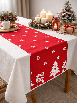 Дорожка льняная Сказка на Рождество цвет красный
