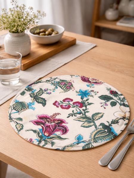 Салфетка круглая изо льна Цветочный Прованс