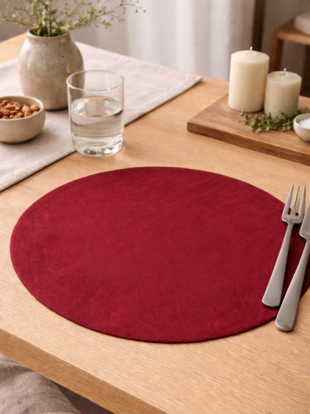 Салфетка круглая изо льна цвет бордо