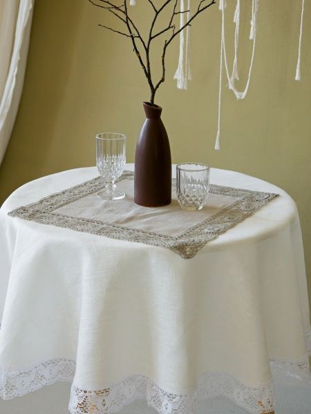 Скатерть с кружевом круглая Lace edition white