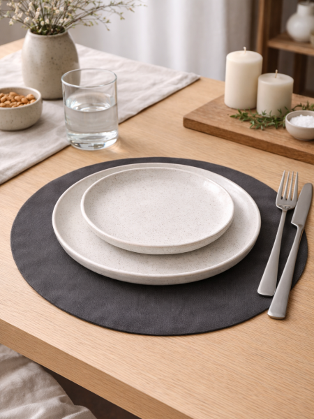 Салфетка круглая изо льна цвет черный