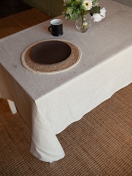 Скатерть прямоугольная полульняная цвет серый натуральный без салфеток