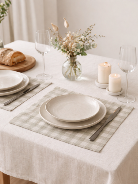 Салфетка льняная в бежевую клетку