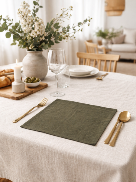 Салфетка льняная цвет зеленый