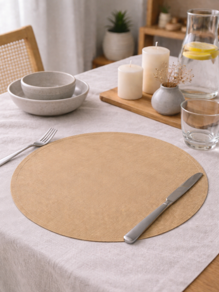 Салфетка круглая изо льна цвет бежевый