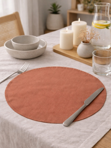 Салфетка круглая изо льна цвет терракот