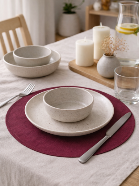 Салфетка круглая изо льна цвет слива