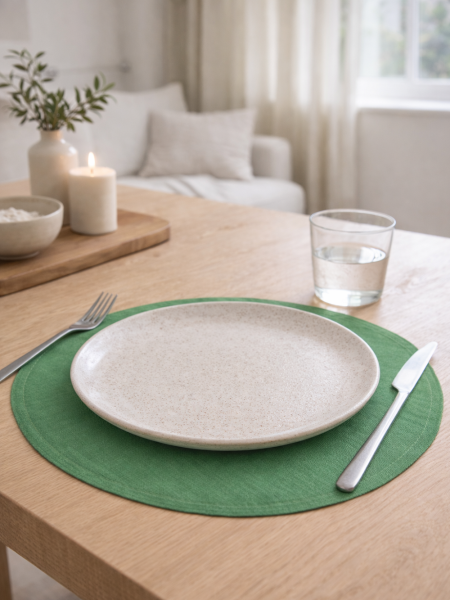 Салфетка круглая изо льна цвет изумруд