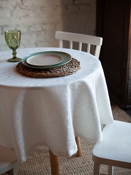 Скатерть льняная Молочные волны круглая без салфеток
