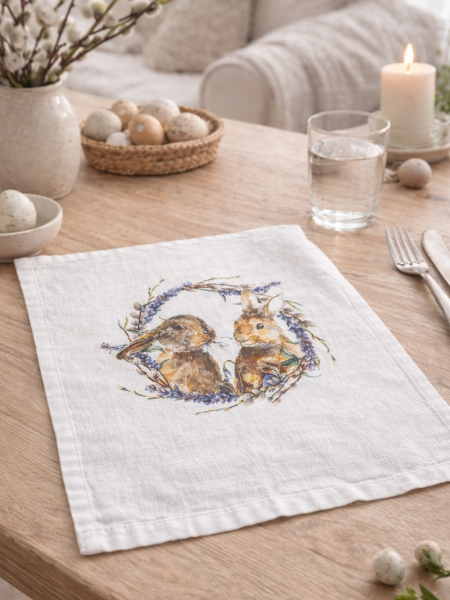 Салфетка льняная Кролики