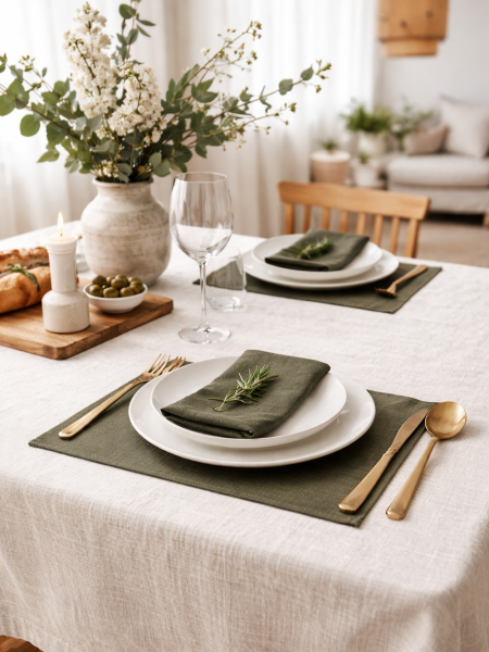 Салфетка льняная цвет зеленый