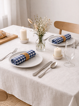 Салфетка льняная в синюю клетку