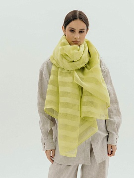 Льняной палантин цвет лаймовый